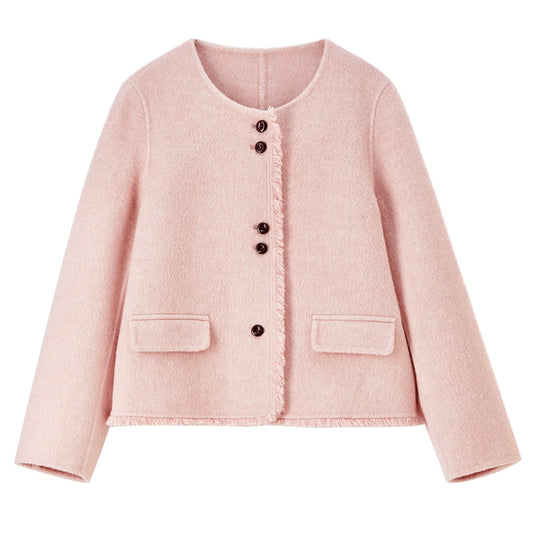 Fringe-Trim Round-Neck Jacket