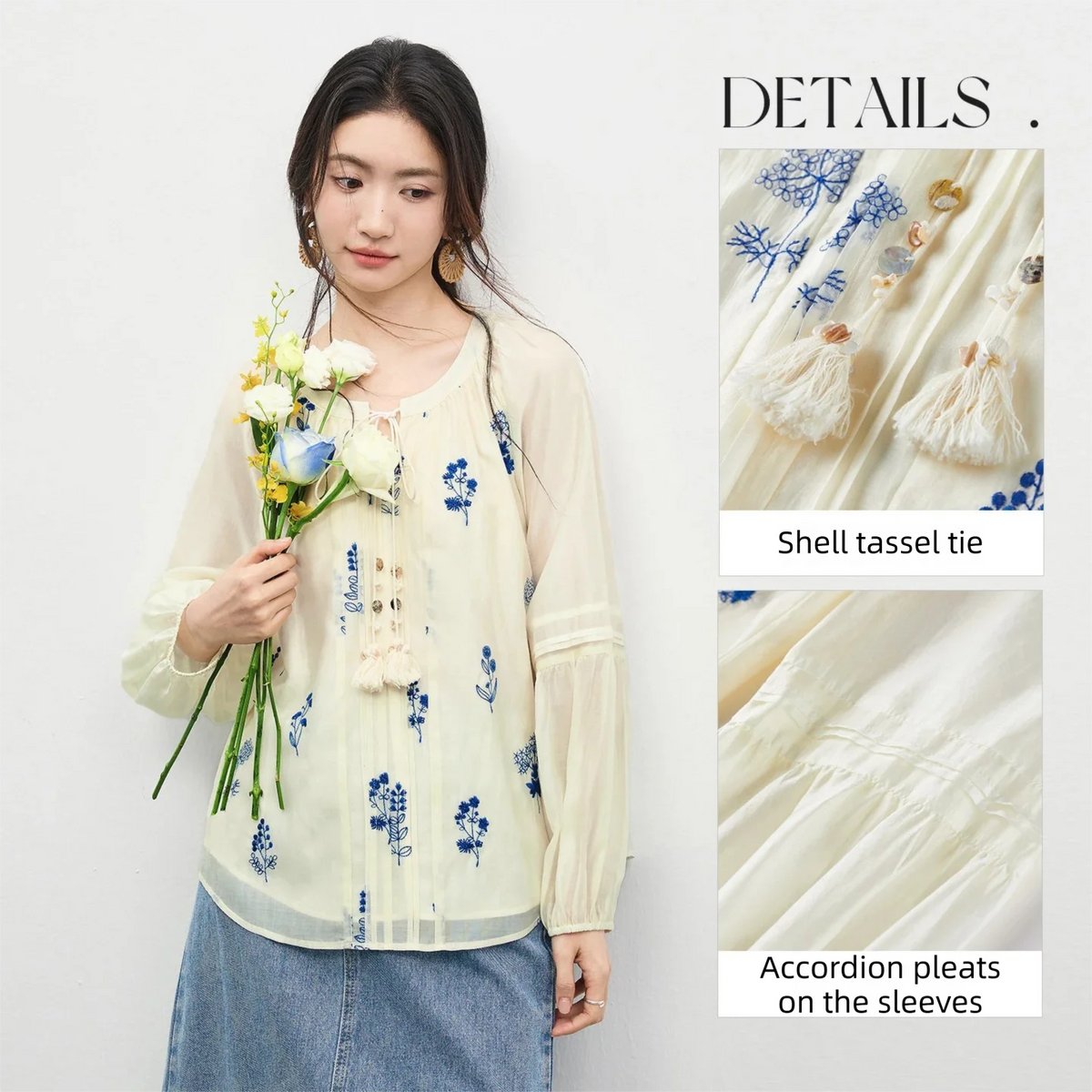 Floral Balloon-Sleeve Blouse