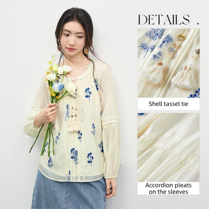 Floral Balloon-Sleeve Blouse