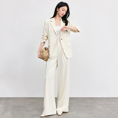 Ruched-Sleeve Blazer and Pants Set