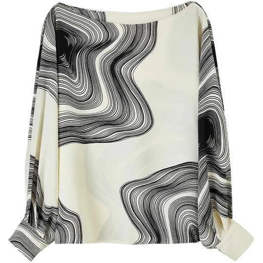 Abstract-Print Boat-Neck Blouse