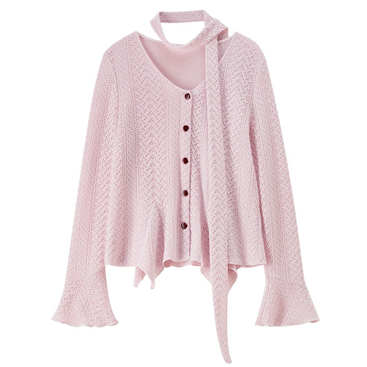 Openwork Flared-Sleeve Cardigan