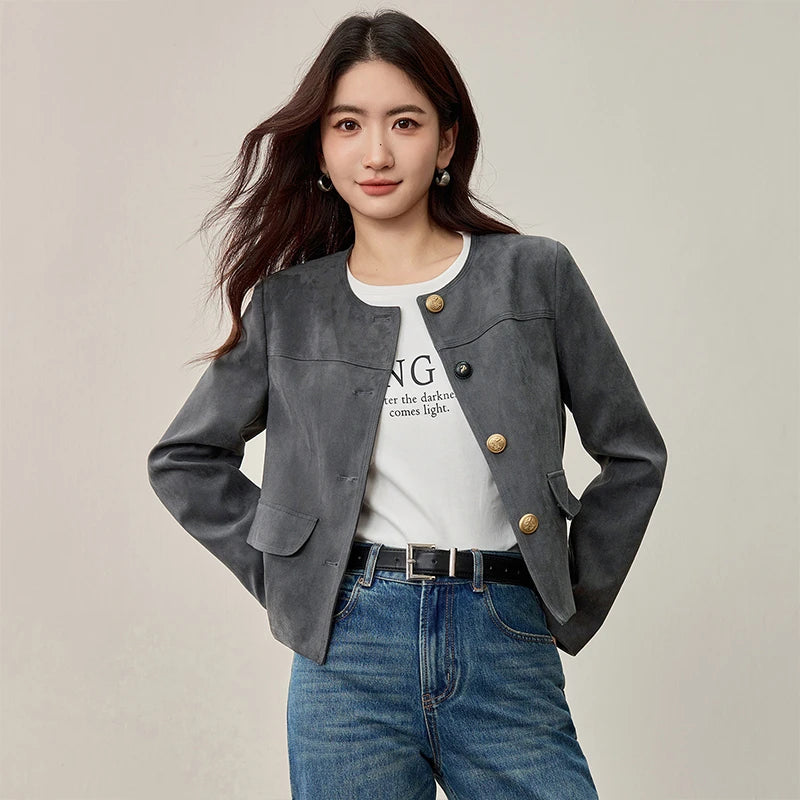 Collarless Cropped Jacket