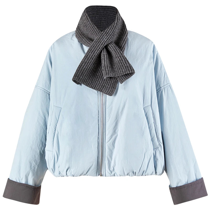 Contrast-Cuff Zip-Up Jacket