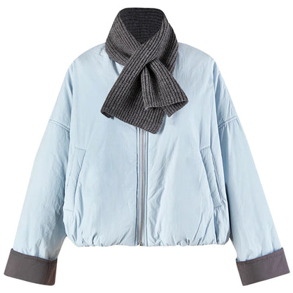 Contrast-Cuff Zip-Up Jacket
