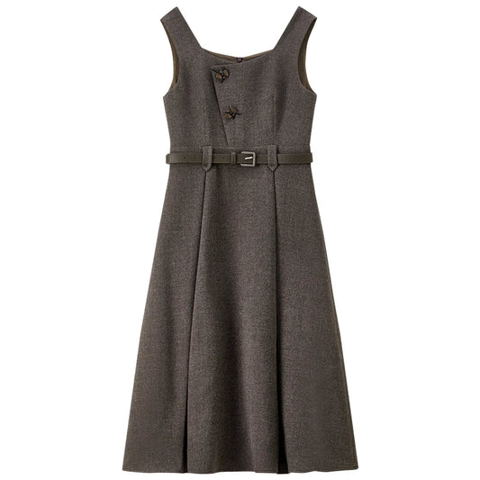 Belted A-Line Pinafore Dress