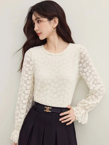 Floral Lace Ruffle-Cuff Top
