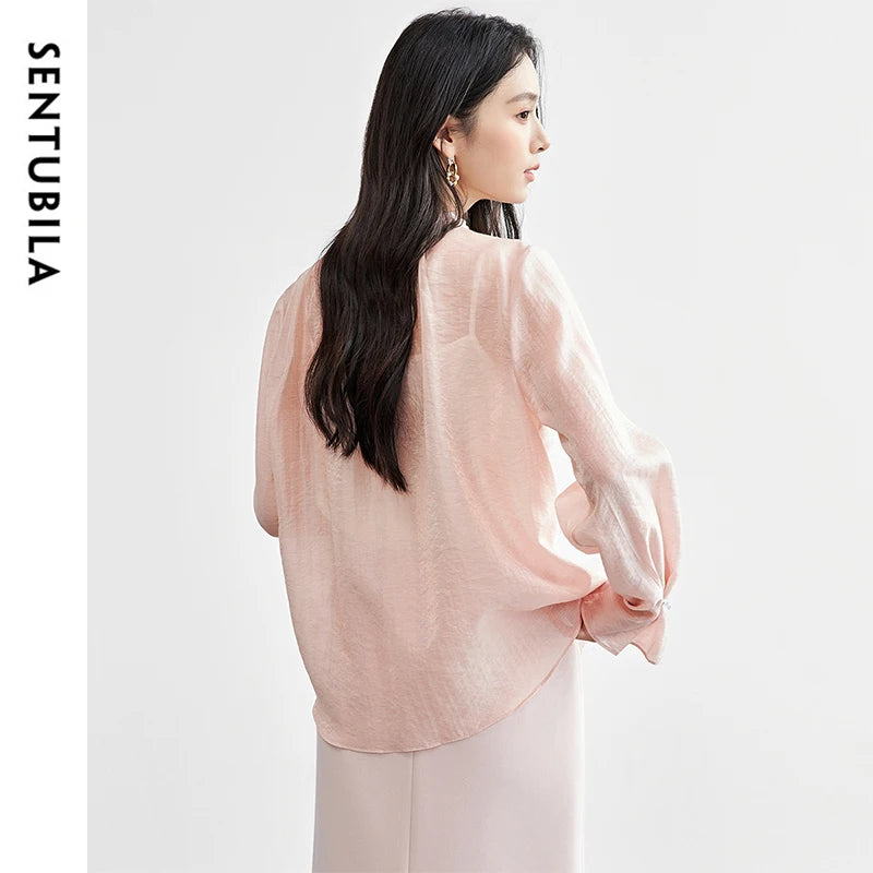 Ruffle-Neck Long-Sleeve Blouse