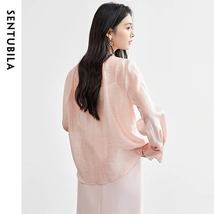 Ruffle-Neck Long-Sleeve Blouse
