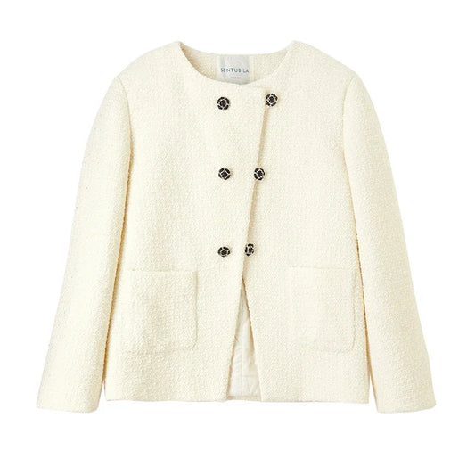 Double-Breasted Collarless Jacket