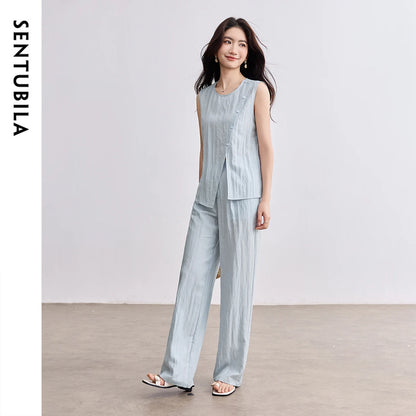 Asymmetric Top and Wide-Leg Pants Set
