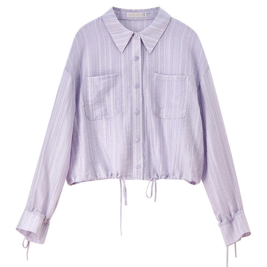 Drawstring-Hem Pocket Shirt