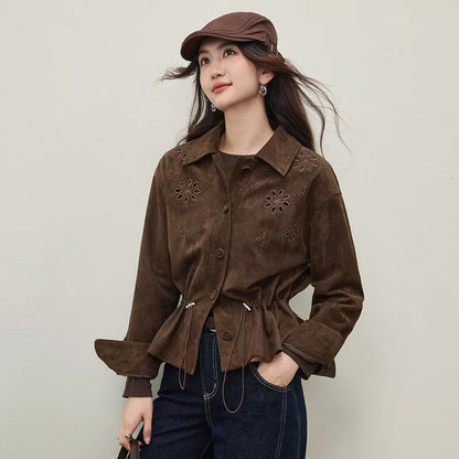 Floral-Cutout Drawstring Jacket