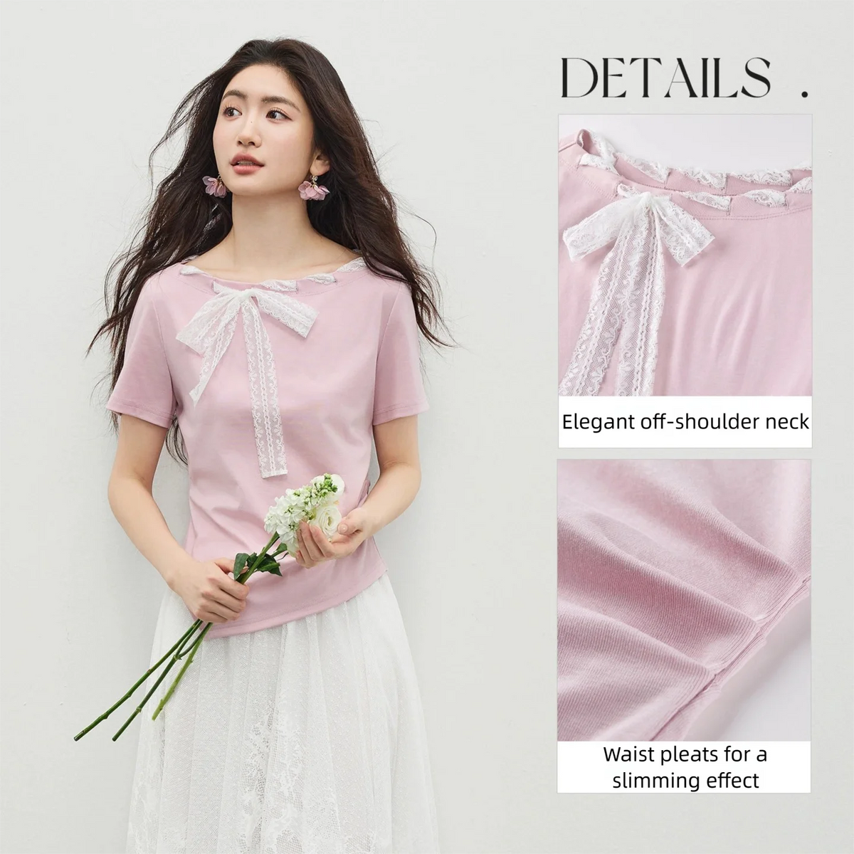 Lace-Trim Ruched Tee