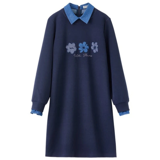 Floral Contrast-Collar Dress
