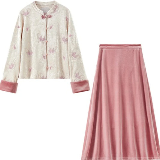 Floral Jacket and A-Line Skirt Set