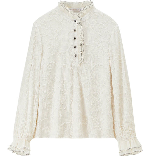 Ruffle-Neck Textured Blouse