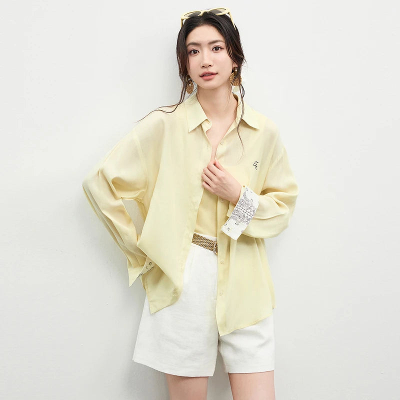 Contrast-Cuff Collared Shirt