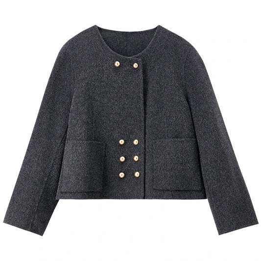 Collarless Double-Breasted Jacket