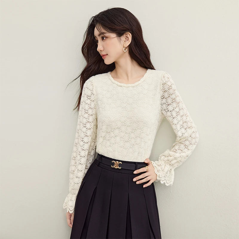 Floral Lace Ruffle-Cuff Top
