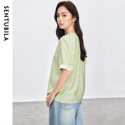 Tie-Neck Short-Sleeve Blouse