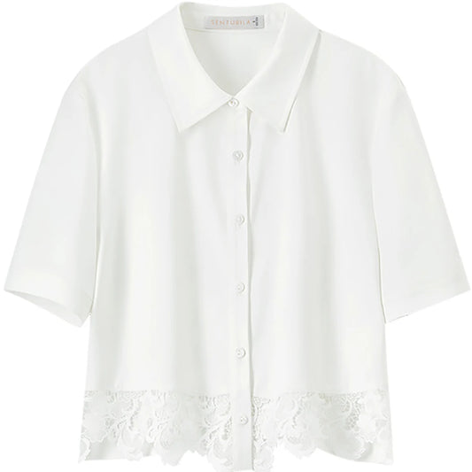 Lace-Hem Short-Sleeve Shirt