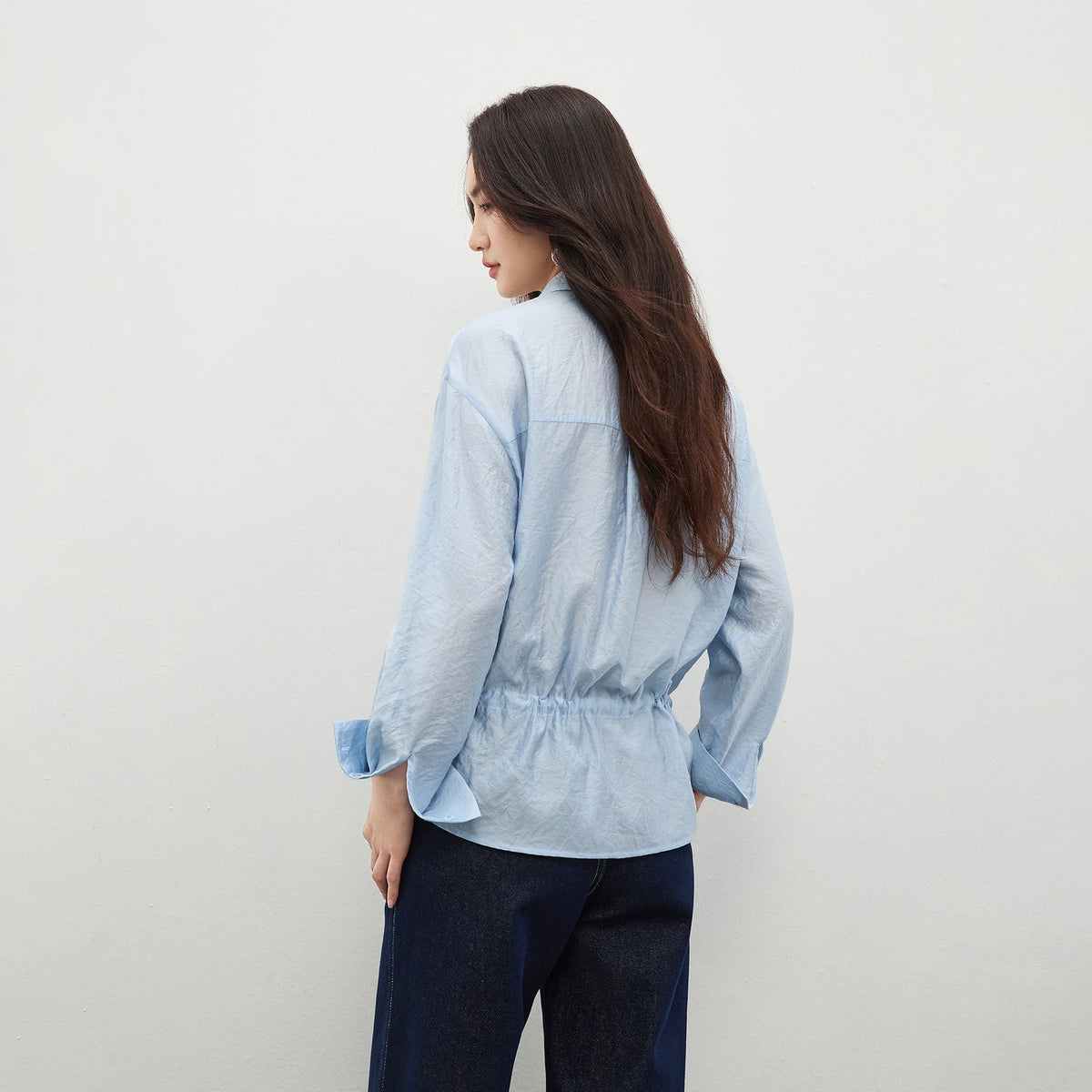 Ruffle-Trim Drawstring-Waist Shirt