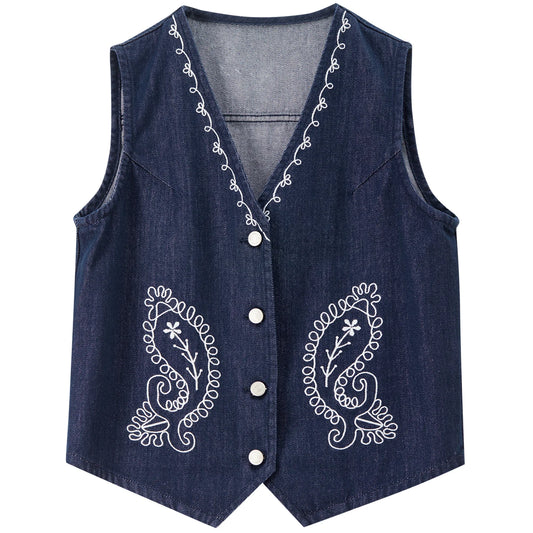 Embroidered V-Neck Vest