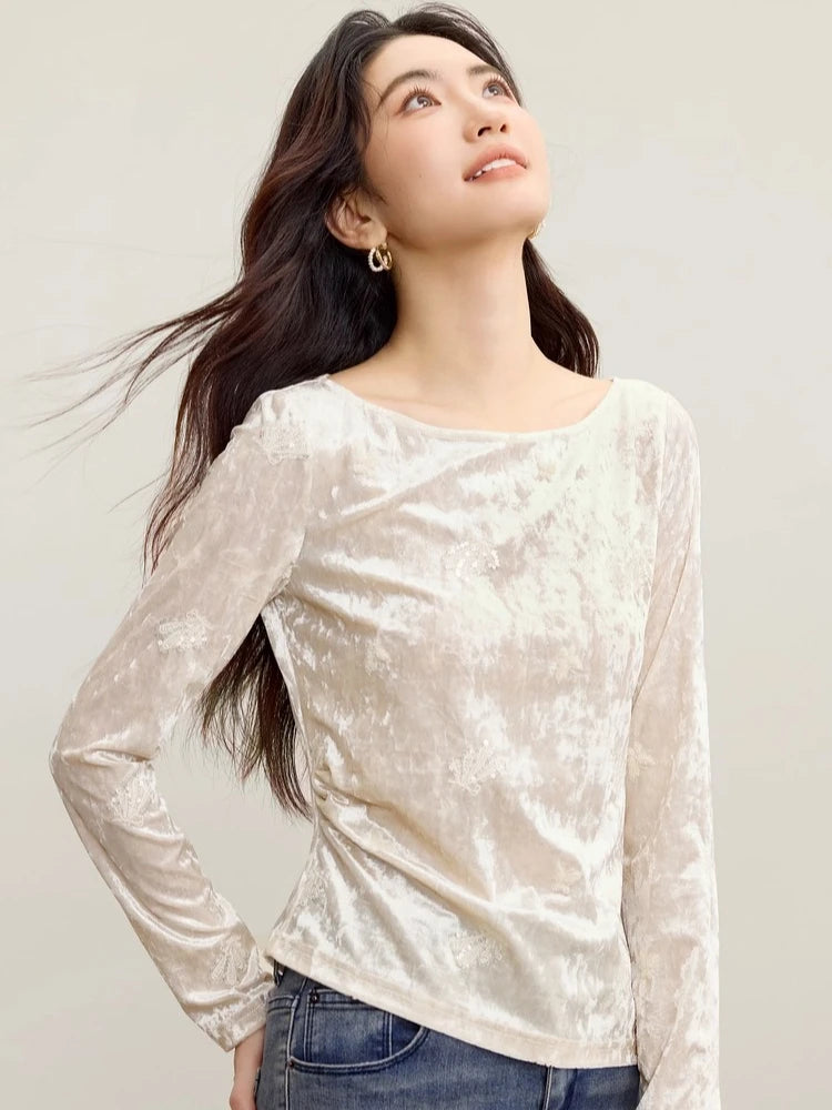 Draped-Neck Textured Top