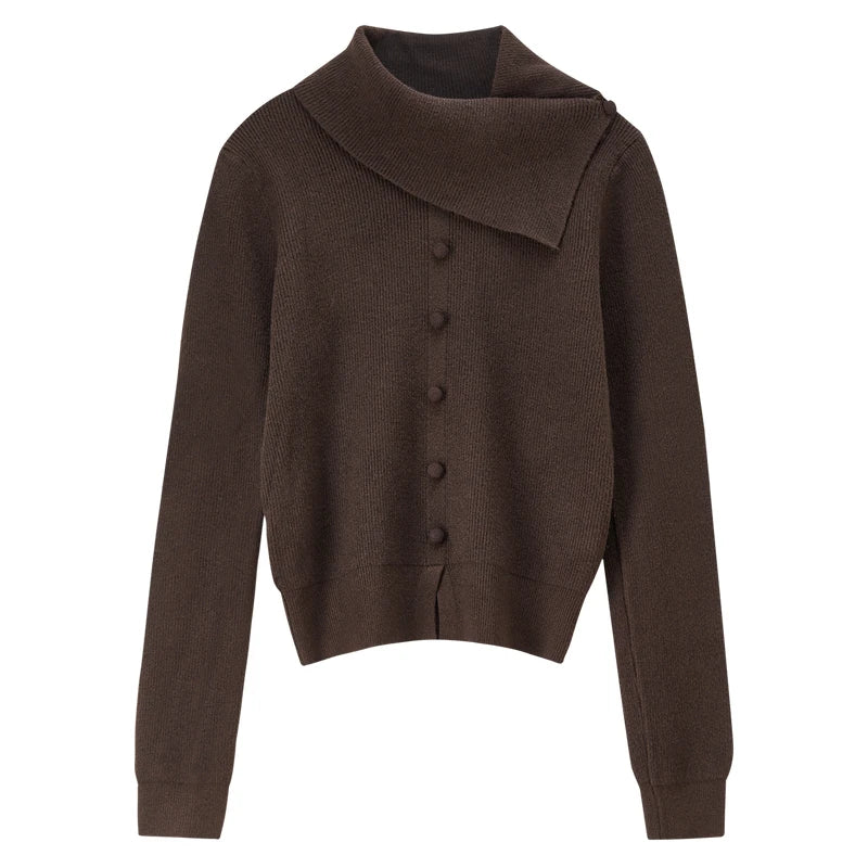 Asymmetric-Collar Button-Detail Sweater