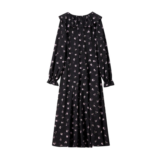 Floral Ruffle-Trim Long-Sleeve Dress