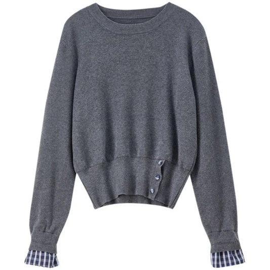 Contrast-Cuff Side-Button Sweater