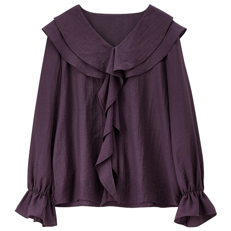 Ruffle-Front Long-Sleeve Blouse