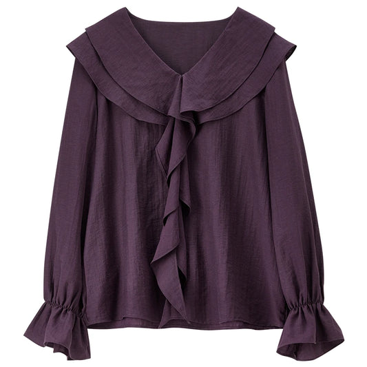 Ruffle-Front Long-Sleeve Blouse