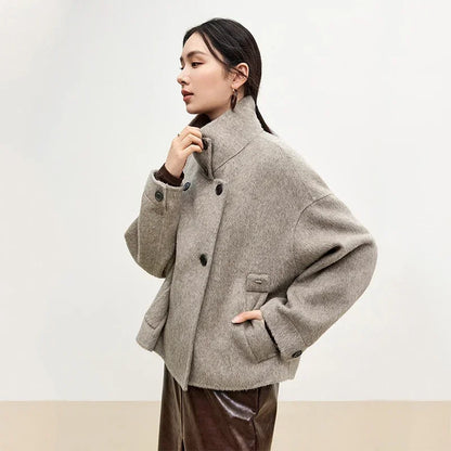 Stand-Collar Double-Breasted Jacket