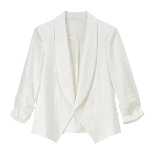 Shawl-Collar Ruched-Sleeve Blazer