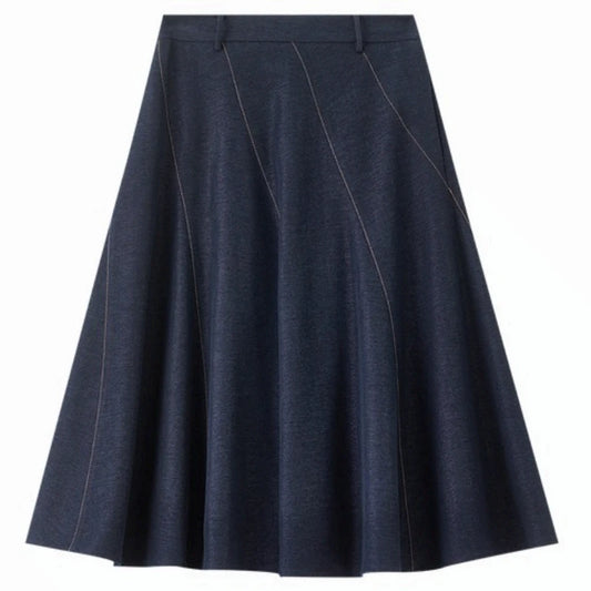 Contrast-Stitch A-Line Skirt