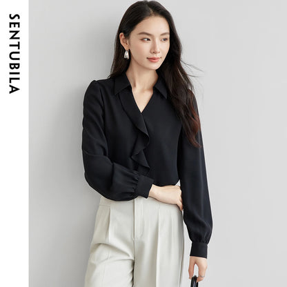 Ruffle-Front Collared Blouse
