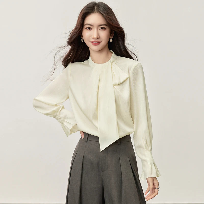 Tie-Neck Long-Sleeve Blouse