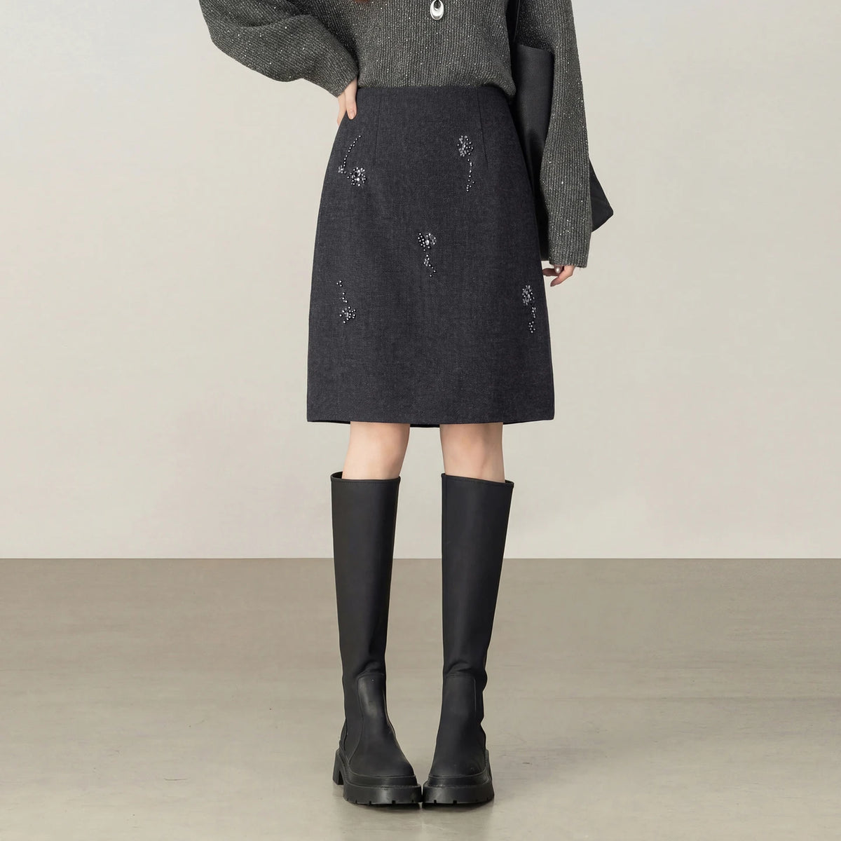 Embellished Straight Skirt