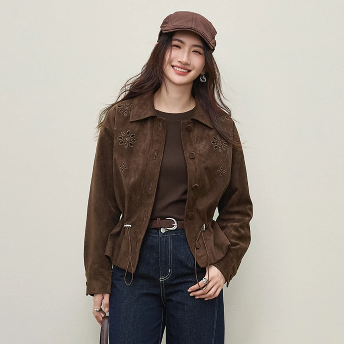 Floral-Cutout Drawstring Jacket