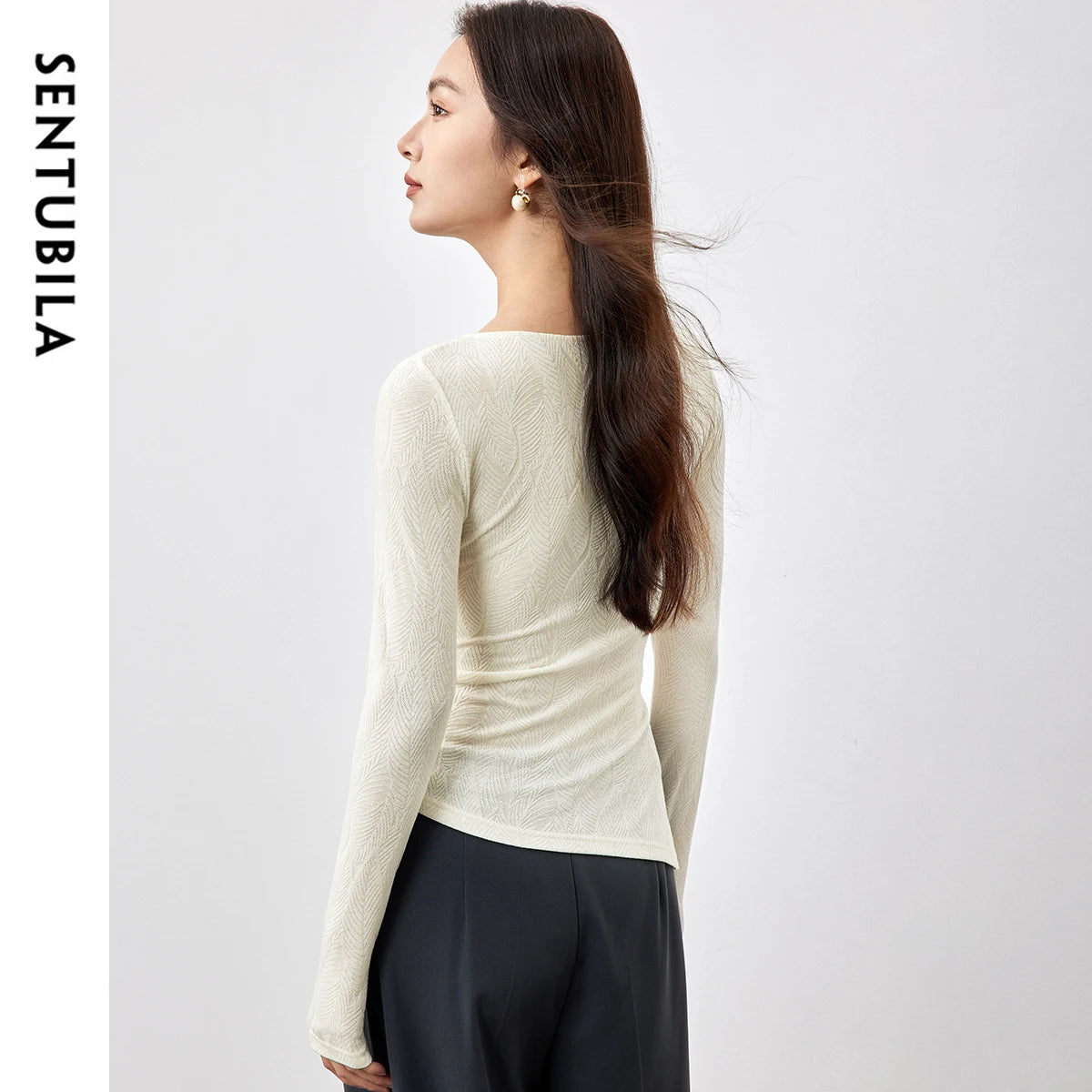 Side-Ruched Long-Sleeve Top