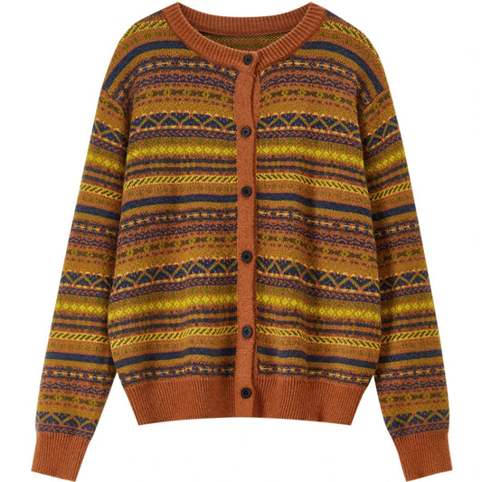 Fair-Isle Round-Neck Cardigan