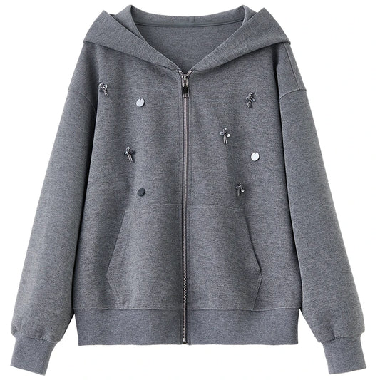 Embellished Zip-Up Hoodie