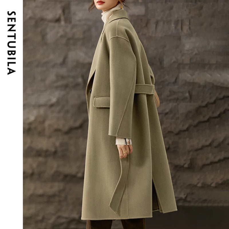 Belted Notched-Lapel Coat