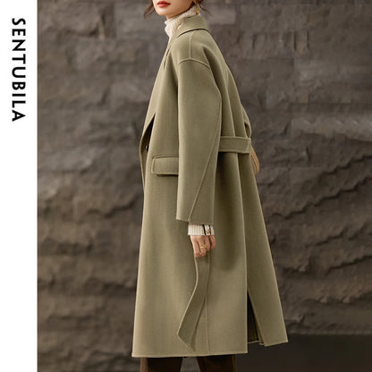 Belted Notched-Lapel Coat