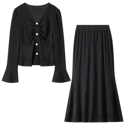 Ruched Top and Flared Skirt Set