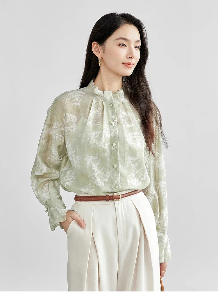 Floral Ruffle-Collar Blouse