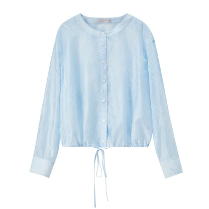 Drawstring-Hem Embroidered Blouse