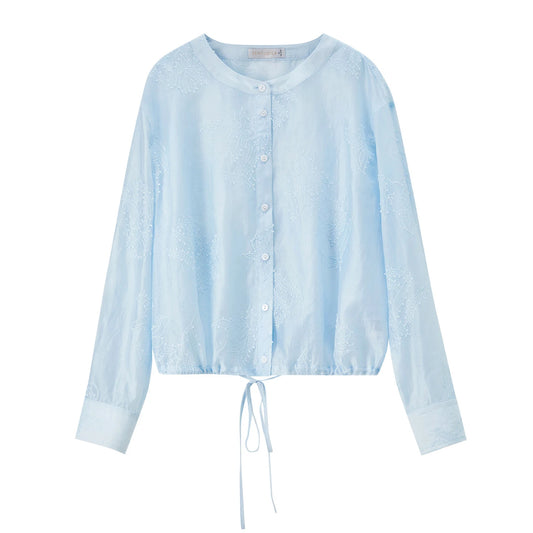 Drawstring-Hem Embroidered Blouse